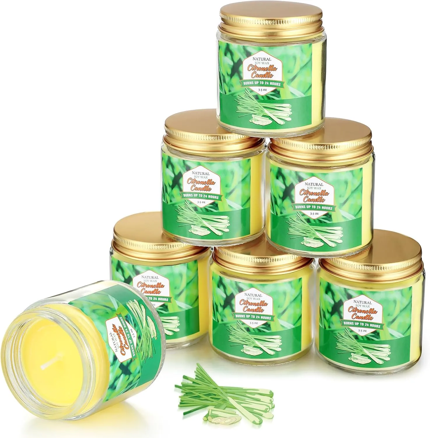 MTLEE 6 Pcs Citronella Candles Outdoors Natural Citronella Oil Soy Wax 24 Hours Long Burning Lemongrass Glass Jar Candles for Patio Backyard Camping Picnic Outsides