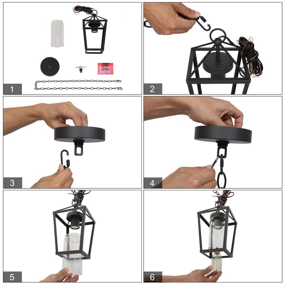 Mufy 1-light Black Lantern Outdoor Hanging Pendant Light Dimmable Exterior Lighting Balcony Porch