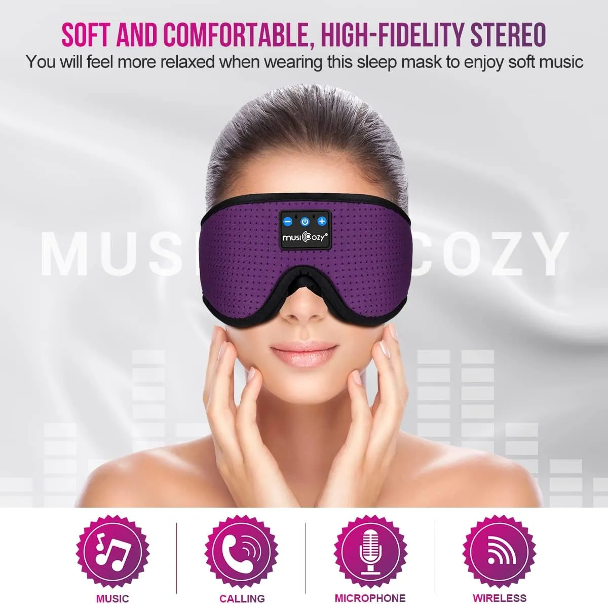 MUSICOZY 3D Bluetooth 5.4 Sleep Headphones, Breathable Wireless Music Eye Mask, Sleeping Headphones with Headband for Side Sleepers, Women, Men, Air Travel, Unique Tech Gifts