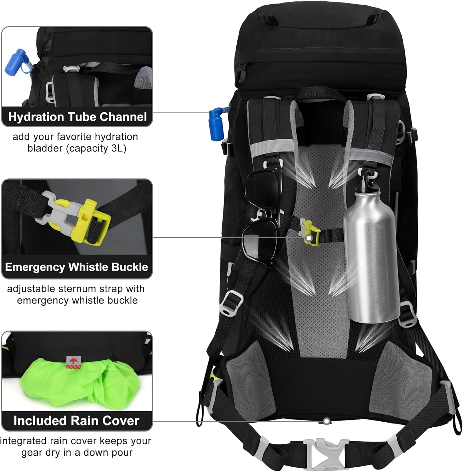 N NEVO RHINO Internal Frame Hiking Backpack 50/60/65/70/80L, Mountain Climbing Camping Backpack Daypack Waterproof Rain Cover