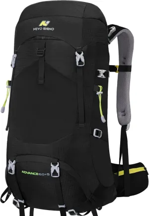 N NEVO RHINO Internal Frame Hiking Backpack 50/60/65/70/80L, Mountain Climbing Camping Backpack Daypack Waterproof Rain Cover