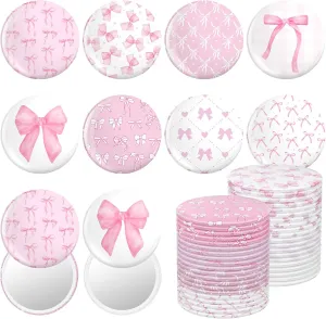 Namalu 48 Pcs Pink Bow Coquette Mini Pocket Mirrors Inspirational Christian Gifts Bulk for Women Portable Round Makeup Mirror for Purse Church Religious Party Favors(Cute Style)