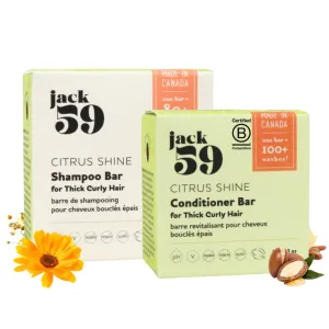 Natural Shampoo and Conditioner Set, Solid Shampoo and Conditioner Bars for Thick Curly Hair, Eco Friendly, Sulfate Free, Paraben Free, Made in Canada Products, Pack of 2, Citrus Shine