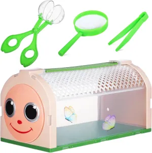 Nature Exploration Set - Butterfly Habitat Bucket Critter Cage Butterfly Catching Toys Magnifier Tweezers Portable Cartoon Insect Observation Box, 18.20X9.20X8.20CM