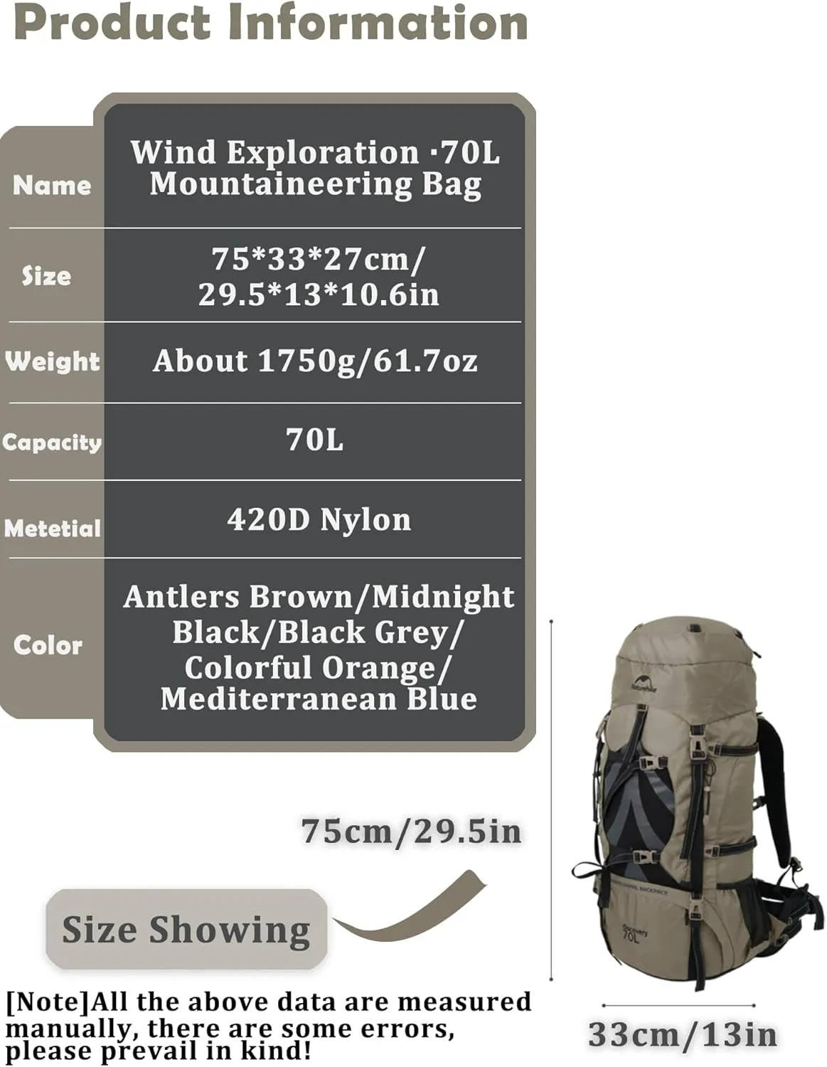 Naturehike 70 5L Lightweight Hiking Backpack, Tear-resistant Fabrics-Light CR Carrying System-Comfortable Weight-Bearing(Gray)