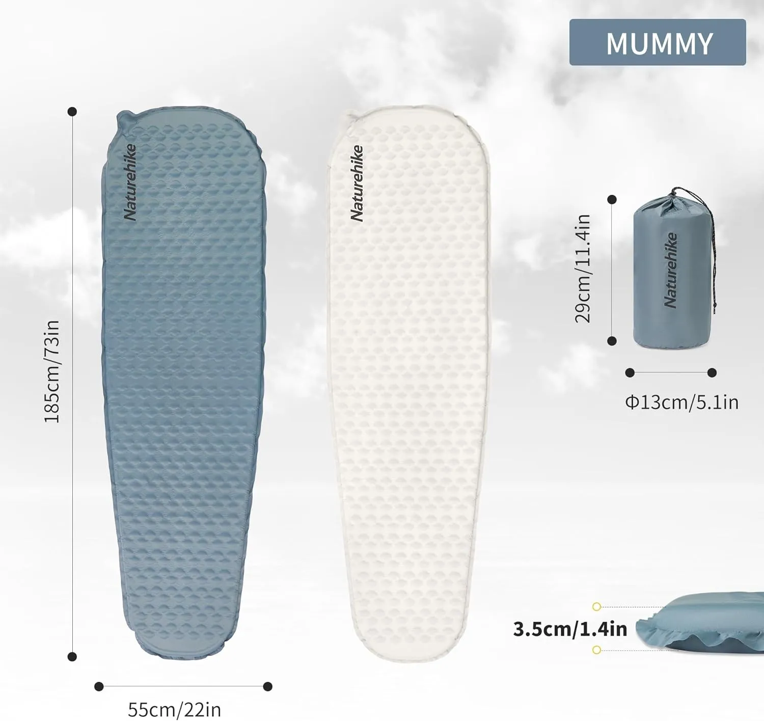 Naturehike Ultralight Self Inflating Insulated Sleeping Pad with Foam, Lightweight Rectangular Sleeping Mat for Camping Backpacking Hiking Traveling, ISPO Award Winner 2024