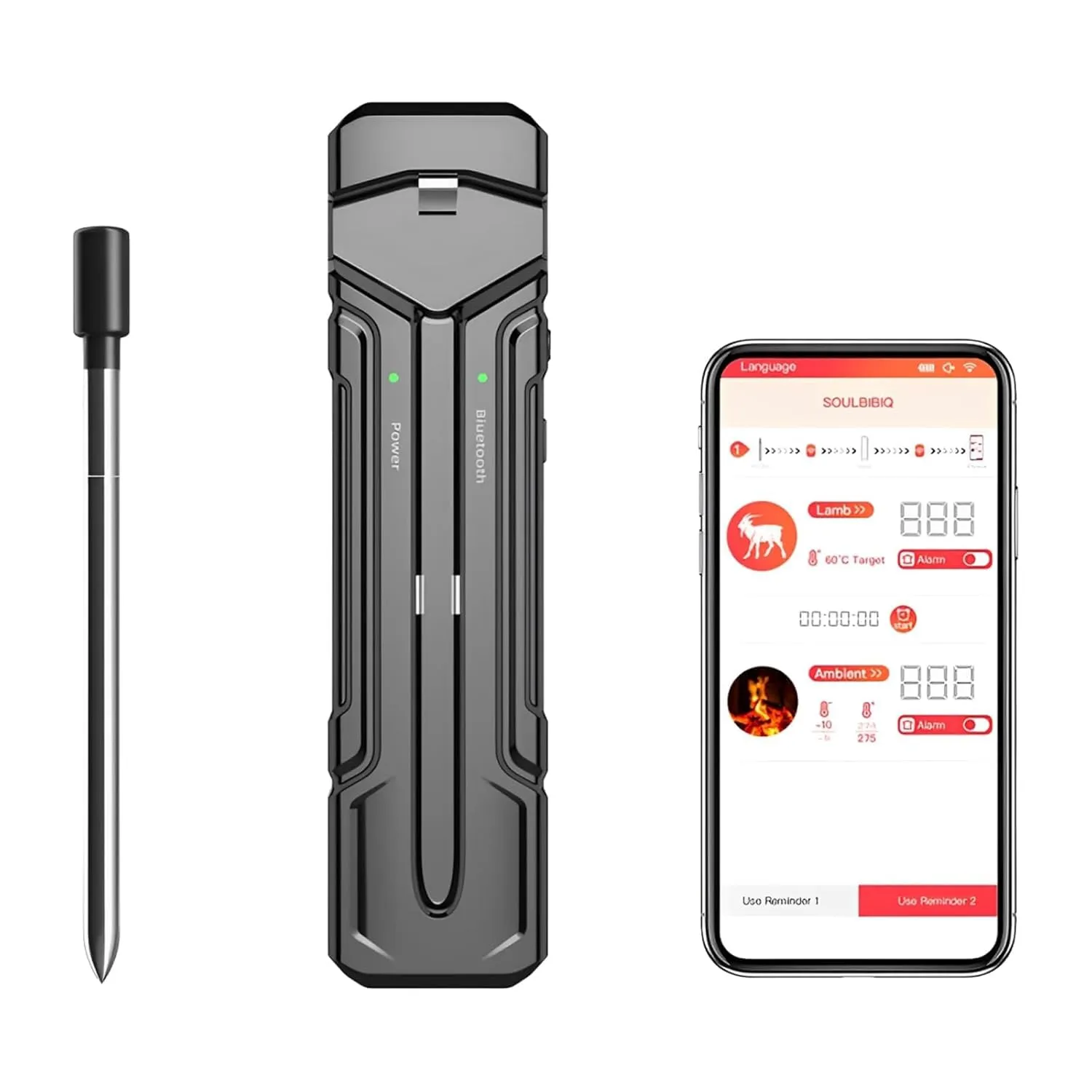 NCONCO Wireless Meat Thermometer, Bluetooth Digital Cooking Thermometer with Stainless Steel Probe Smart App Alerts 300Ft Remote Range for BBQ Grill Oven Smoker