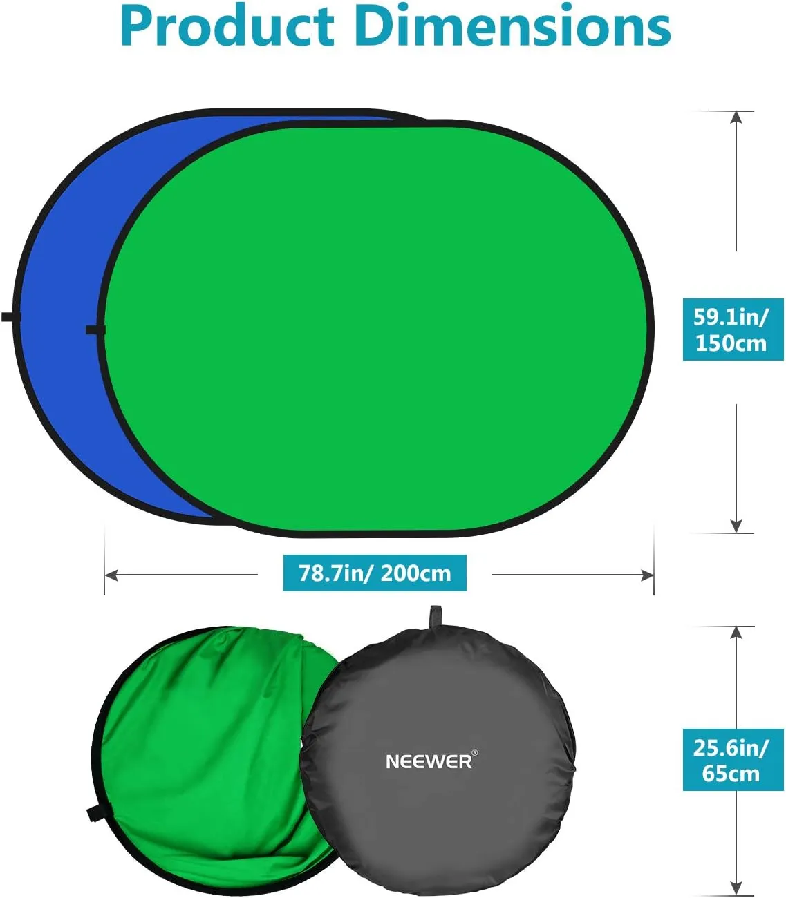 NEEWER Chromakey Backdrops, Double Sided Green Screen and Blue Screen, 2 in 1 Collapsible and Reversible Background for Photography, Gaming and Live Streaming, 5'×6.6'/1.5m×2m (Green/Blue)