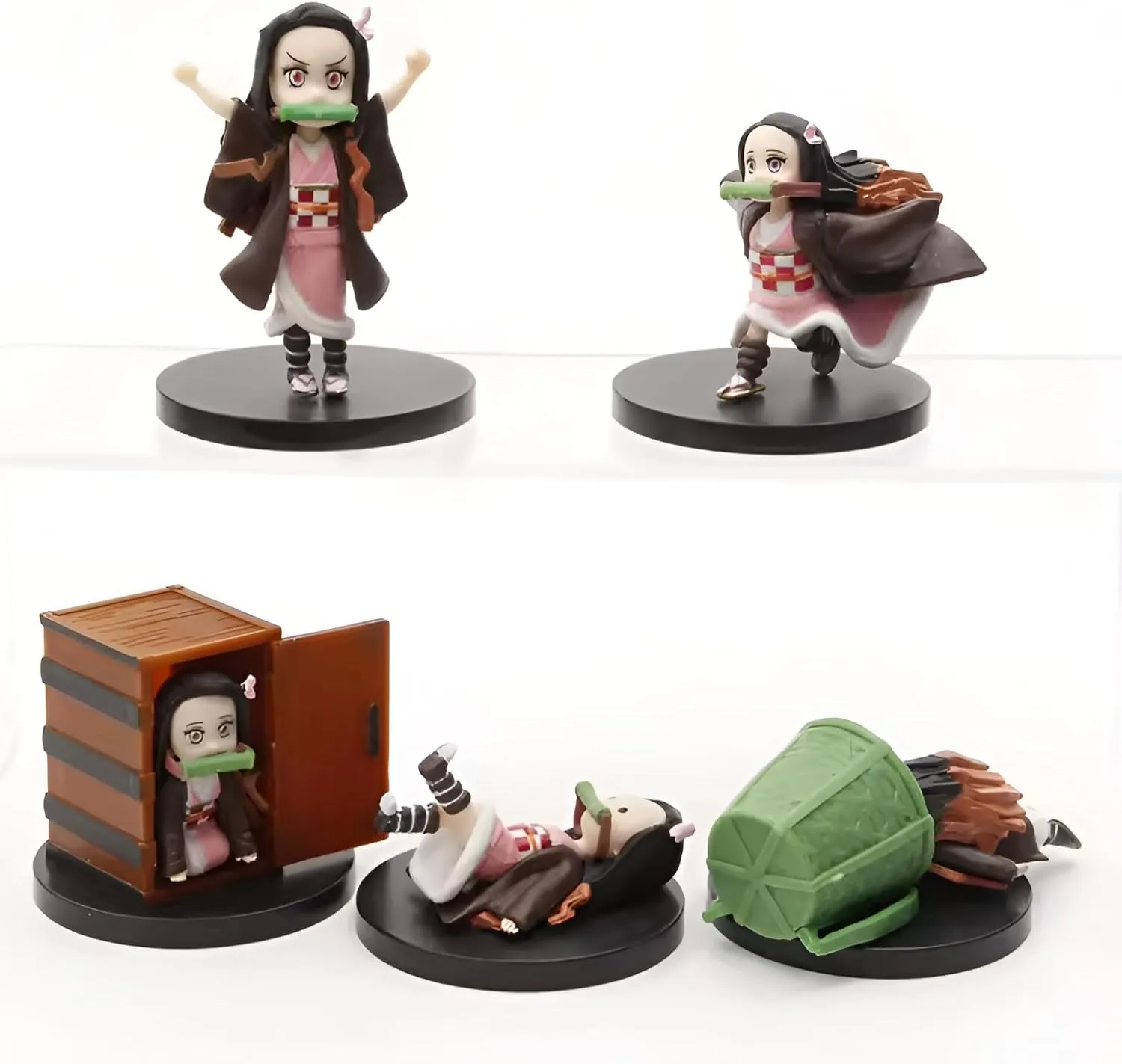 Nezuko Chan Presents Set of 5 Anime Action Figure Collection: Nezuko Kamado 5 Unique variants. 2 Inch Miniatures Action Figures for Ultimate Fans and Decor.