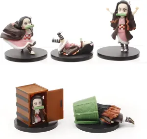 Nezuko Chan Presents Set of 5 Anime Action Figure Collection: Nezuko Kamado 5 Unique variants. 2 Inch Miniatures Action Figures for Ultimate Fans and Decor.