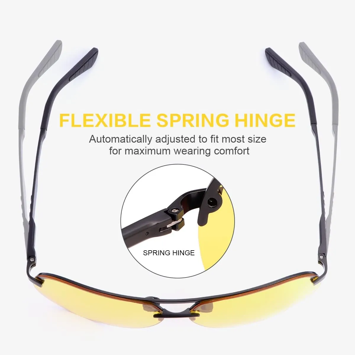 Night Vision Driving Glasses for Men and Women Anti Glare Night Time Glasses Polarized Yellow Lens Pilot Metal Frame