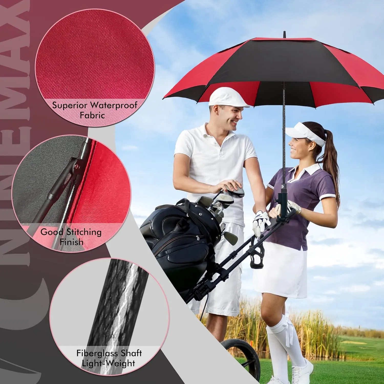 NINEMAX Golf Umbrella 51/54/62/68 Inch Automatic Open, Large Double Canopy Vented Oversize Stick Umbrellas Extra Large Windproof Waterproof for Rain