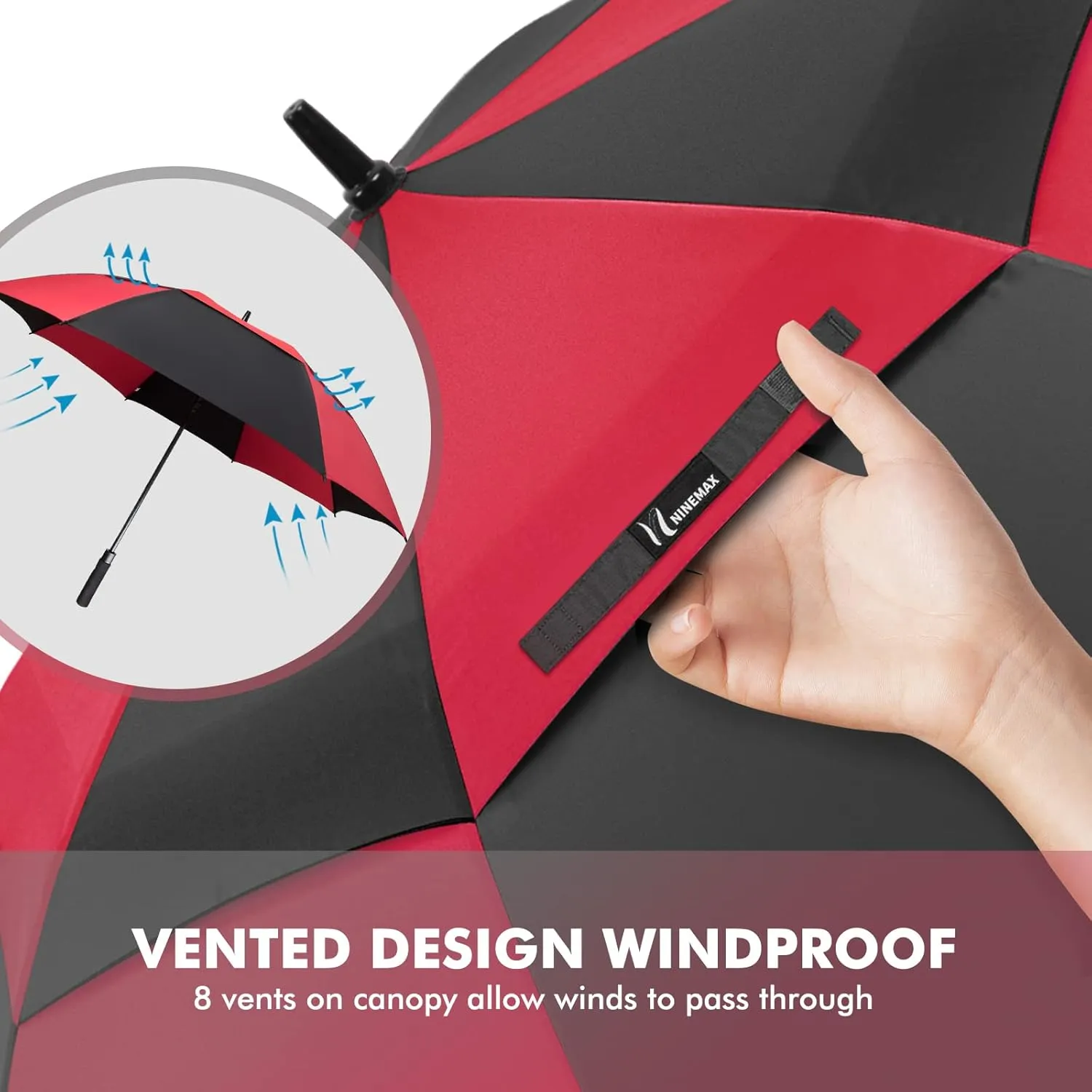 NINEMAX Golf Umbrella 51/54/62/68 Inch Automatic Open, Large Double Canopy Vented Oversize Stick Umbrellas Extra Large Windproof Waterproof for Rain
