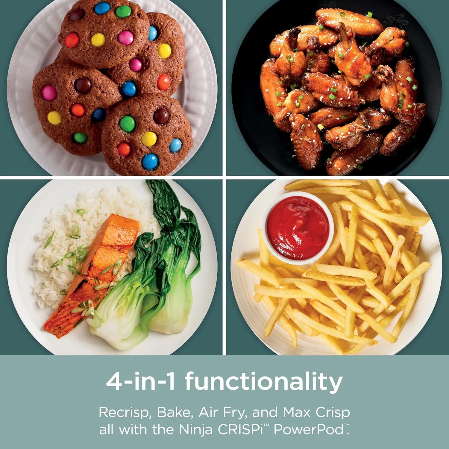Ninja Crispi 4-in-1 Portable Glass Air Fryer Cooking System, 4 QT & 6 Cup Glass Containers with Storage Lids, Easy Meals, Microwave, Freezer & Dishwasher Safe, Air Fry, Bake, & More, Mint, FN101MT