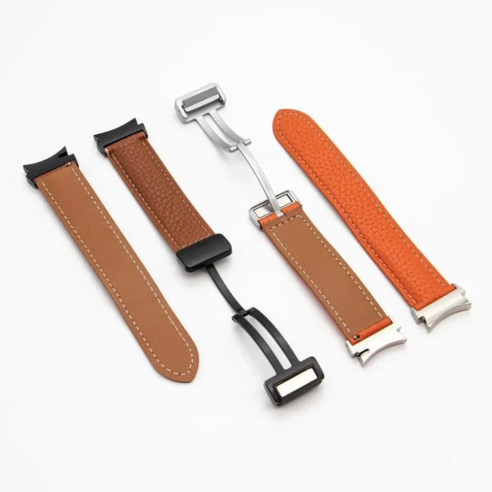 No Gaps Leather Band for Samsung Galaxy Watch 6 5 4 40mm 44mm 46mm 42 43 47mm 5 Pro 45mm Magnetic Buckle Watch Strap