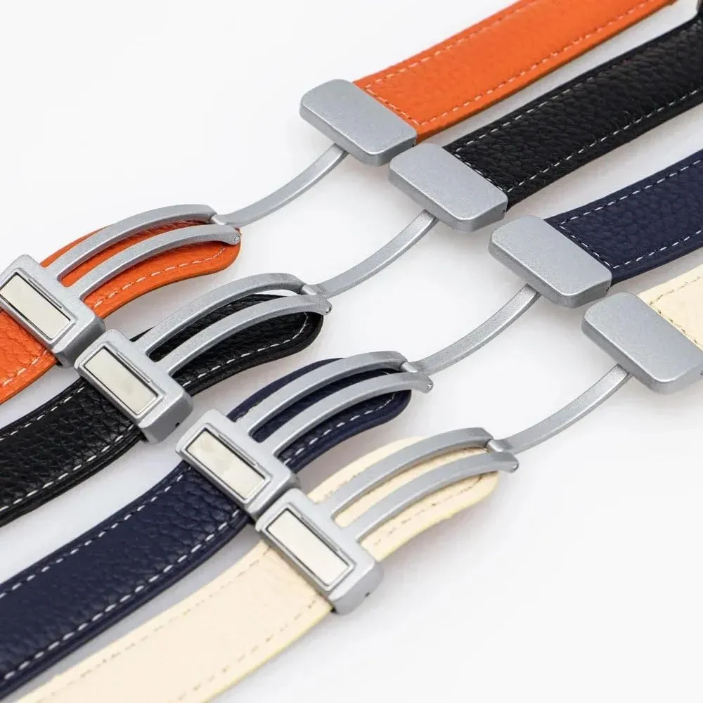 No Gaps Leather Band for Samsung Galaxy Watch 6 5 4 40mm 44mm 46mm 42 43 47mm 5 Pro 45mm Magnetic Buckle Watch Strap