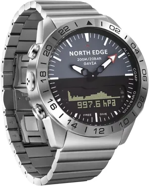 NORTH EDGE GAVIA Pilot Watch Luxury Stainless Steel Analog Digital Watches for Men Altimeter Compass Outdoor Sports Business Casual Watch Waterproof 200m