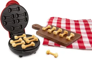 Nostalgia MyMini Dog Treats Maker for Homemade Puppy Treats, 6 Nonstick Bone Shaped Molds on Dual Sided Cooking Surface, Recipes Included