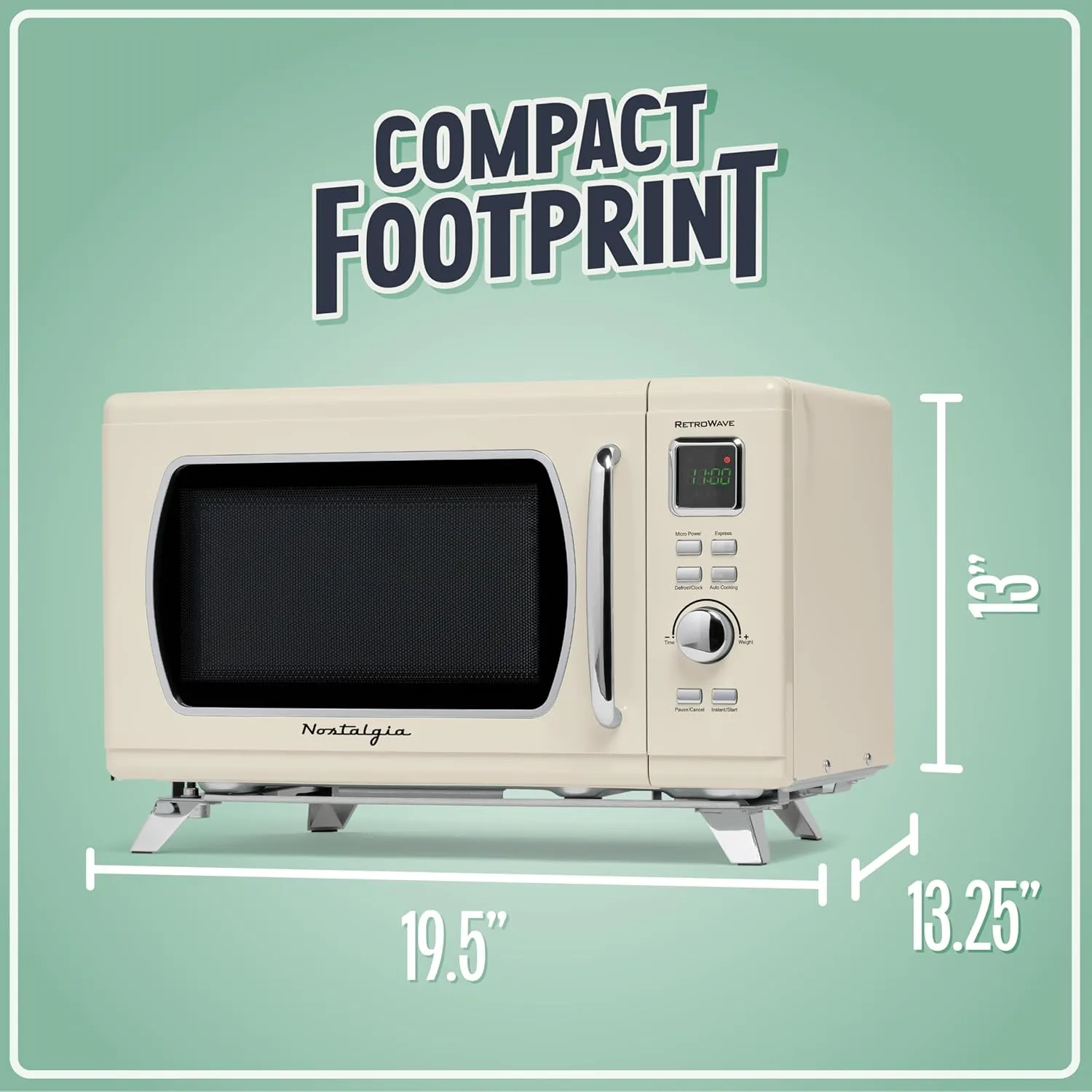 Nostalgia NMCMO9FTCRM6A Microwave Oven, 0.9 Cu. Ft, Cream