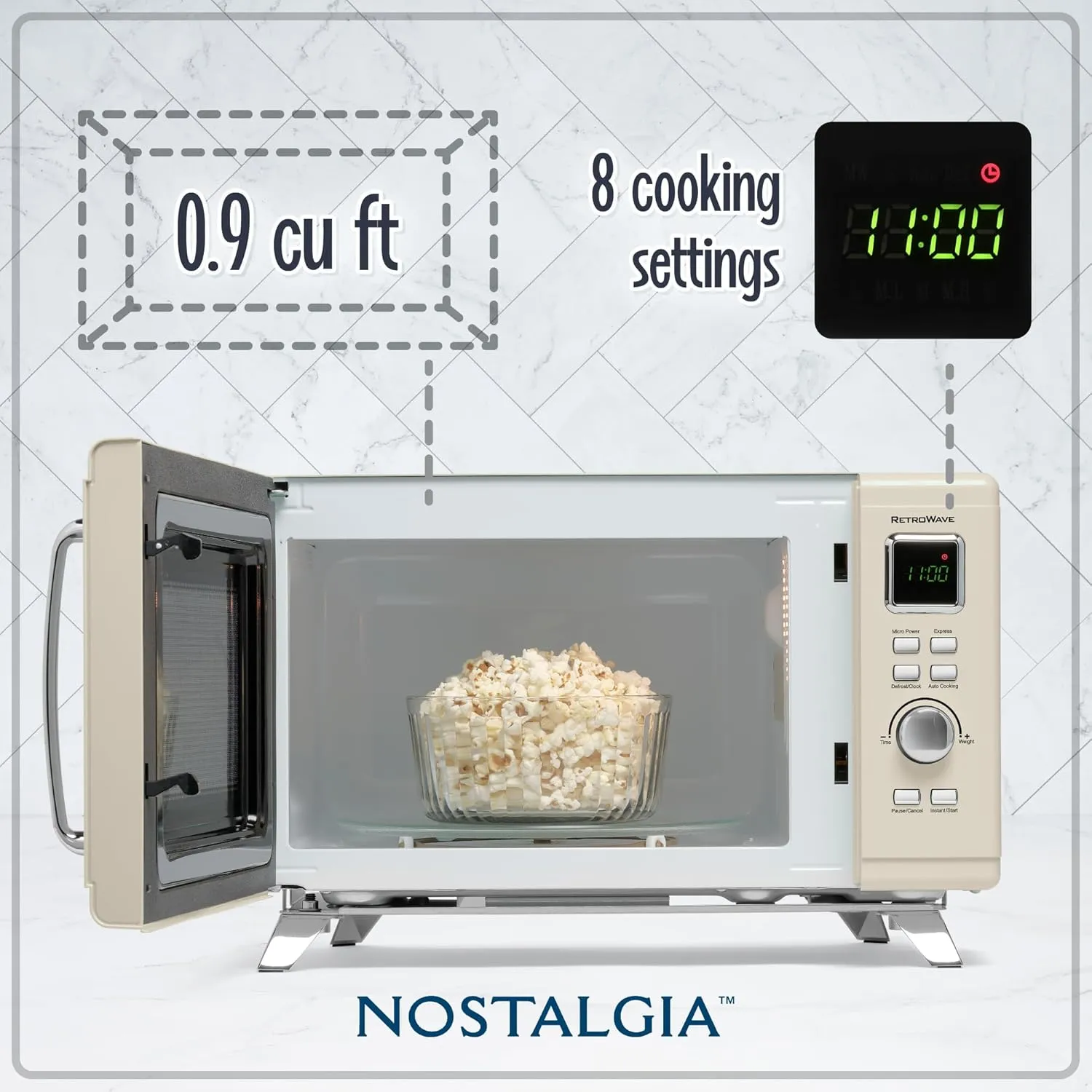Nostalgia NMCMO9FTCRM6A Microwave Oven, 0.9 Cu. Ft, Cream