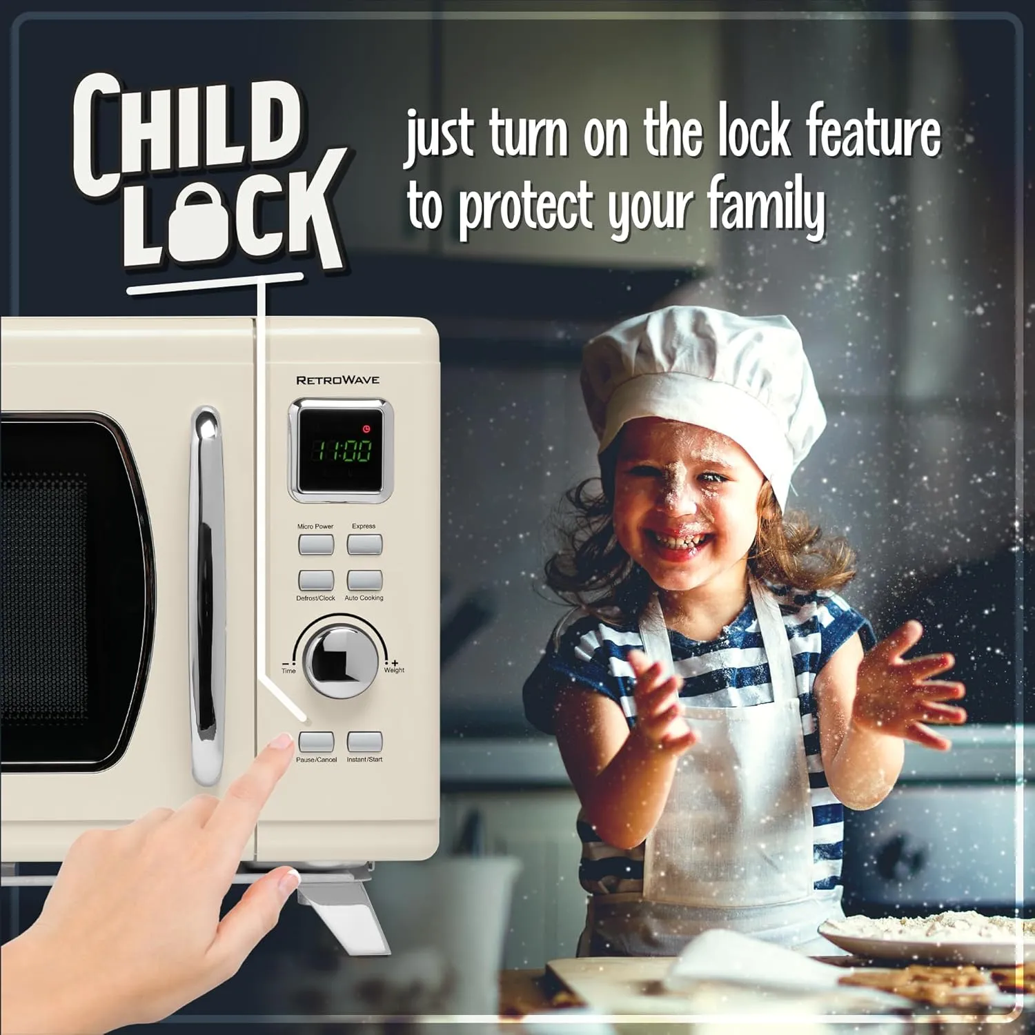 Nostalgia NMCMO9FTCRM6A Microwave Oven, 0.9 Cu. Ft, Cream