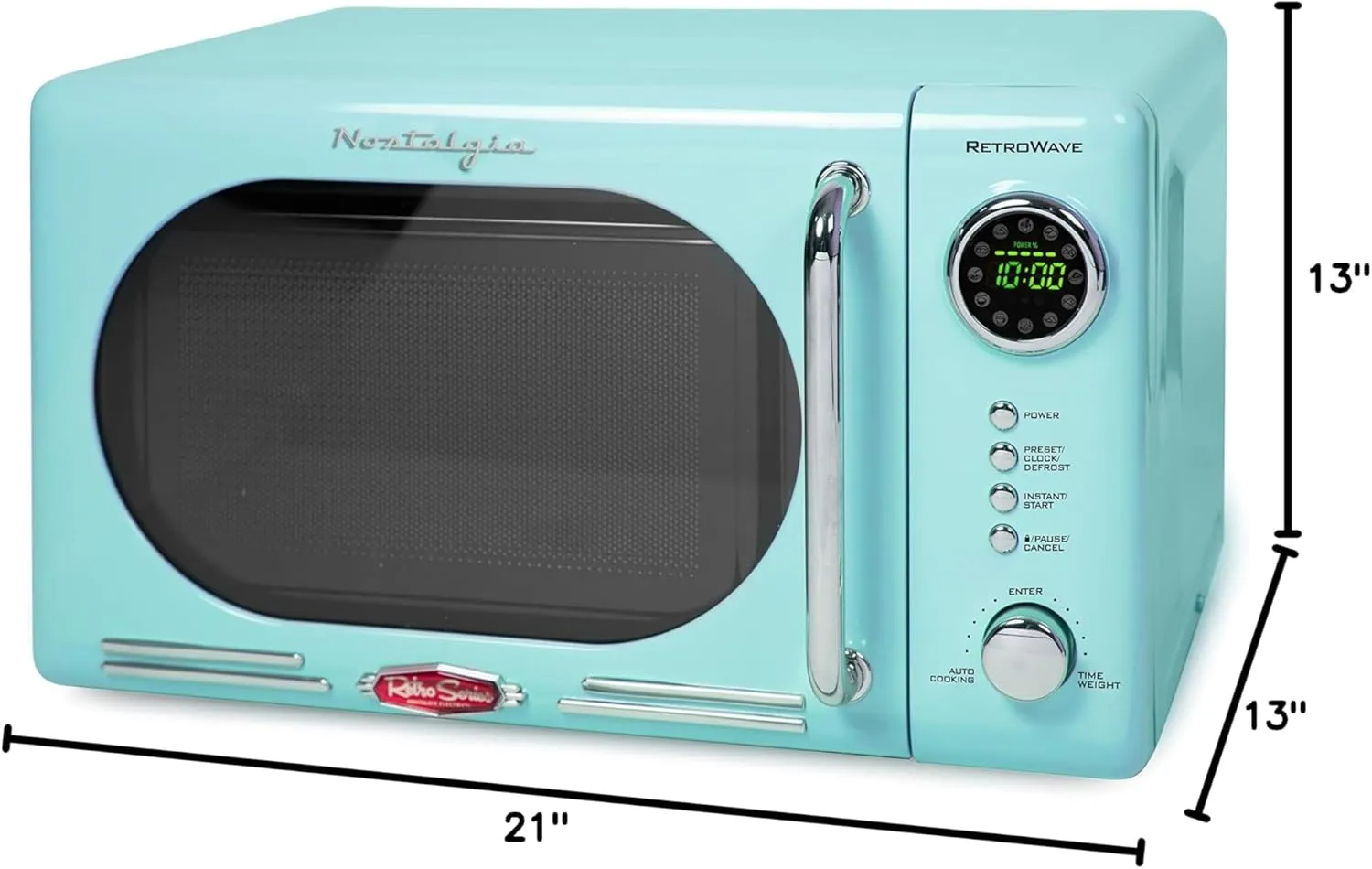 Nostalgia Retro Compact Countertop Microwave Oven, 0.7 Cu. Ft. 700-Watts with LED Digital Display & Retro Wide 2-Slice Toaster, Vintage Design With Crumb Tray, Cord Storage & 5 Toasting Levels, Aqua