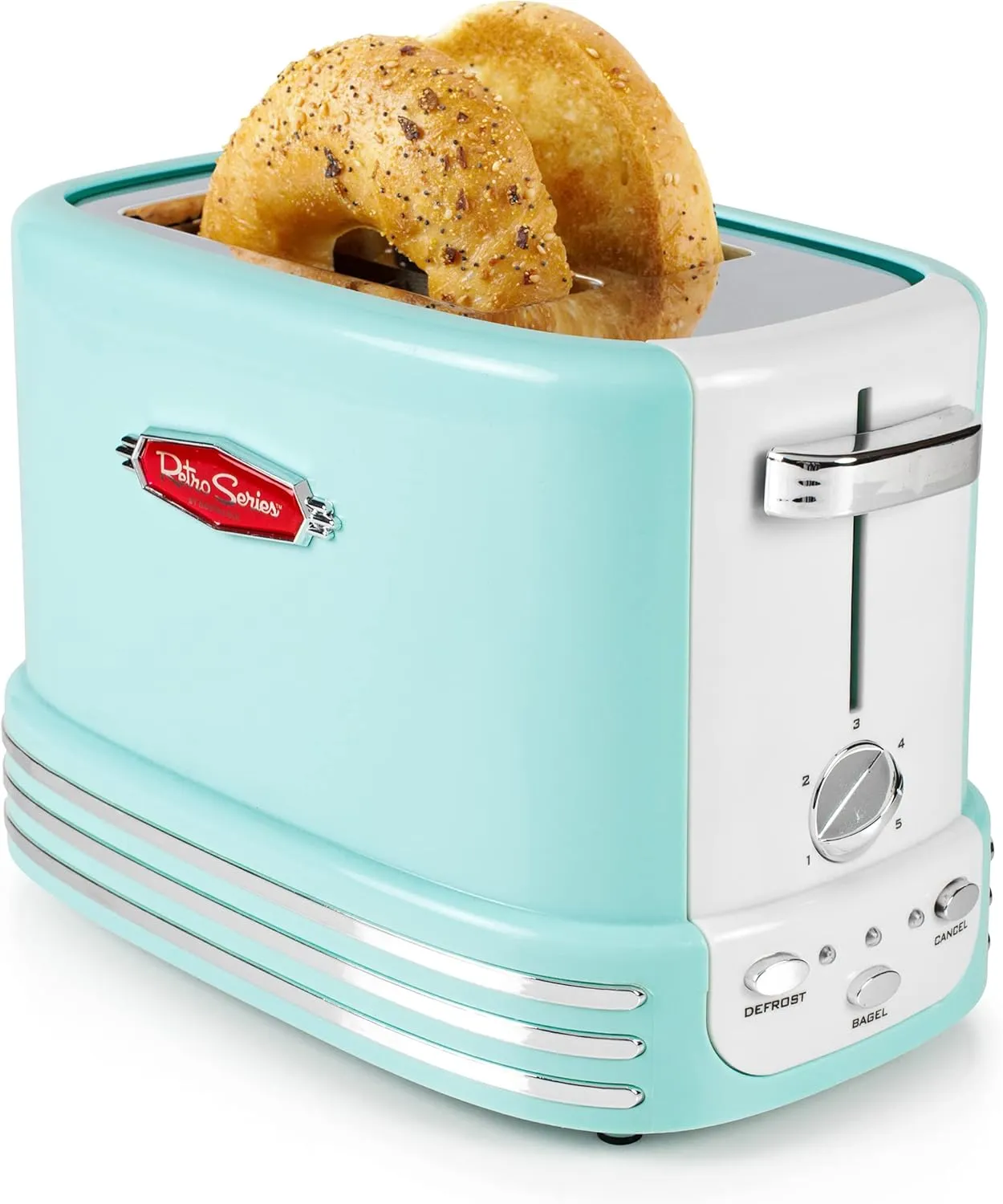 Nostalgia Retro Compact Countertop Microwave Oven, 0.7 Cu. Ft. 700-Watts with LED Digital Display & Retro Wide 2-Slice Toaster, Vintage Design With Crumb Tray, Cord Storage & 5 Toasting Levels, Aqua