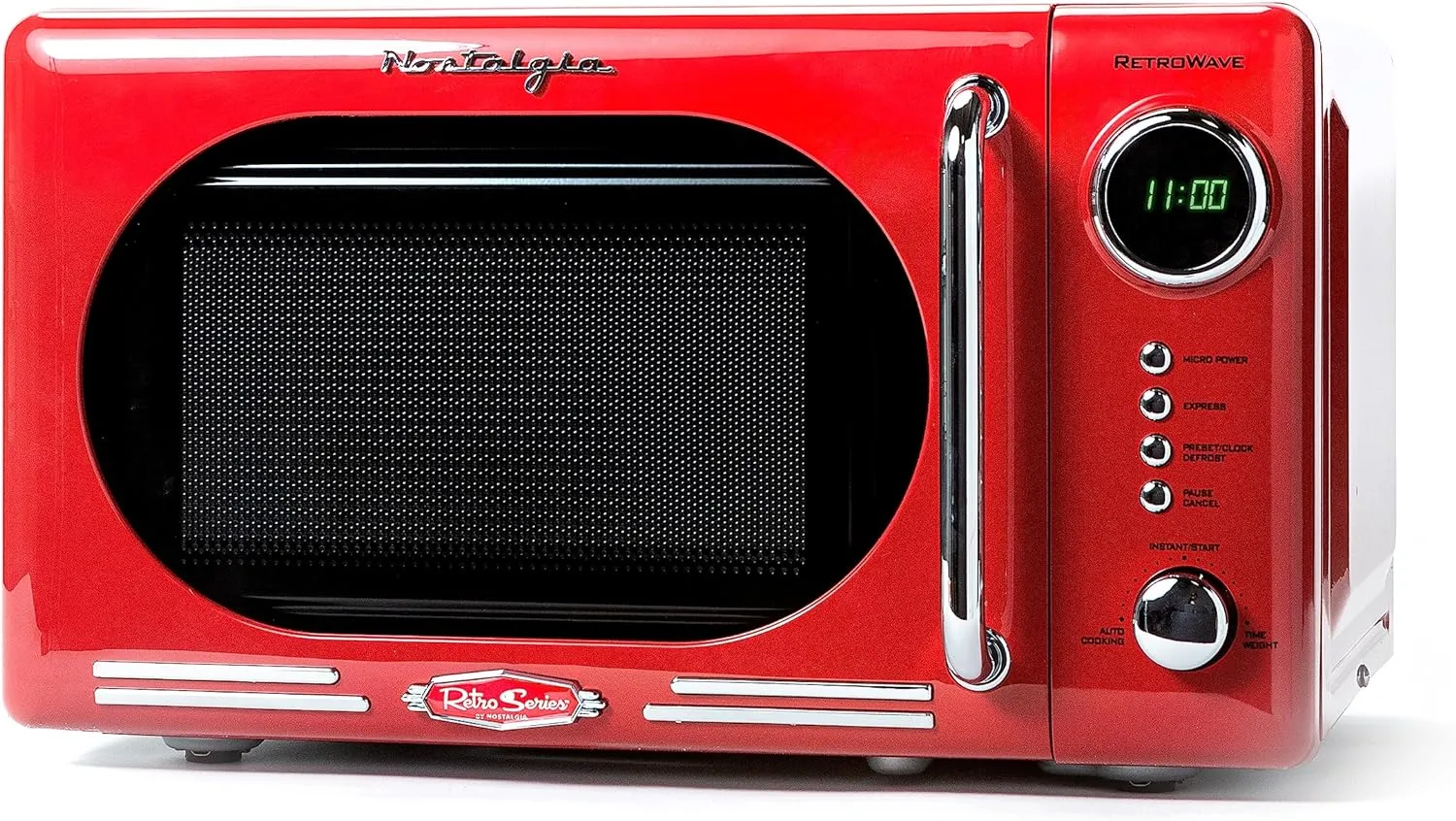 Nostalgia Retro Compact Countertop Microwave Oven - 0.7 Cu. Ft. - 700-Watts with LED Digital Display - Child Lock - Easy Clean Interior - Red