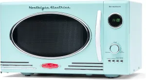 Nostalgia Retro Countertop Microwave Oven - Large 800-Watt - 0.9 cu ft - 12 Pre-Programmed Cooking Settings - Digital Clock - Kitchen Appliances - Aqua