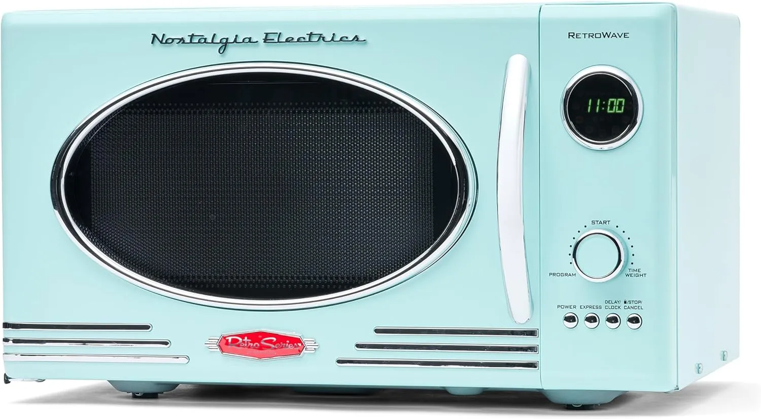 Nostalgia Retro Countertop Microwave Oven - Large 800-Watt - 0.9 cu ft - 12 Pre-Programmed Cooking Settings - Digital Clock - Kitchen Appliances - Aqua