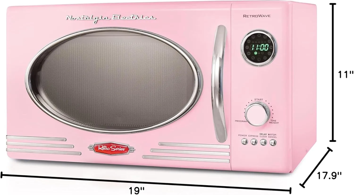Nostalgia Retro Countertop Microwave Oven - Large 800-Watt - 0.9 cu ft - 12 Pre-Programmed Cooking Settings - Digital Clock - Kitchen Appliances - Pink & Retro Wide 2-Slice Toaster, Vintage Design