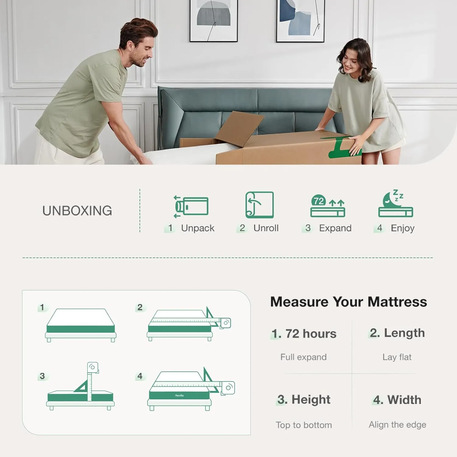 Novilla Full Mattress, 12 Inch Foam Mattress in a Box, Double Side Sleep Full Size Mattresses with Breathable Fabric Cover for Back & Side Sleeper, Flippable Mattresses with Tight Top