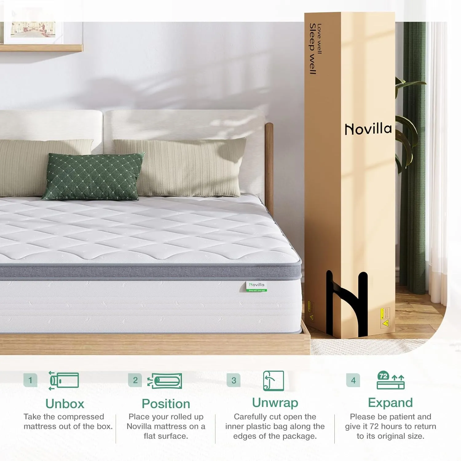 Novilla Queen Mattress, 12 Inch Hybrid Mattress Queen with Comfort Foam,Innerspring Pillow Top Mattresses in a Box, Pressure & Pain Relief, Soft Feel but Supportive