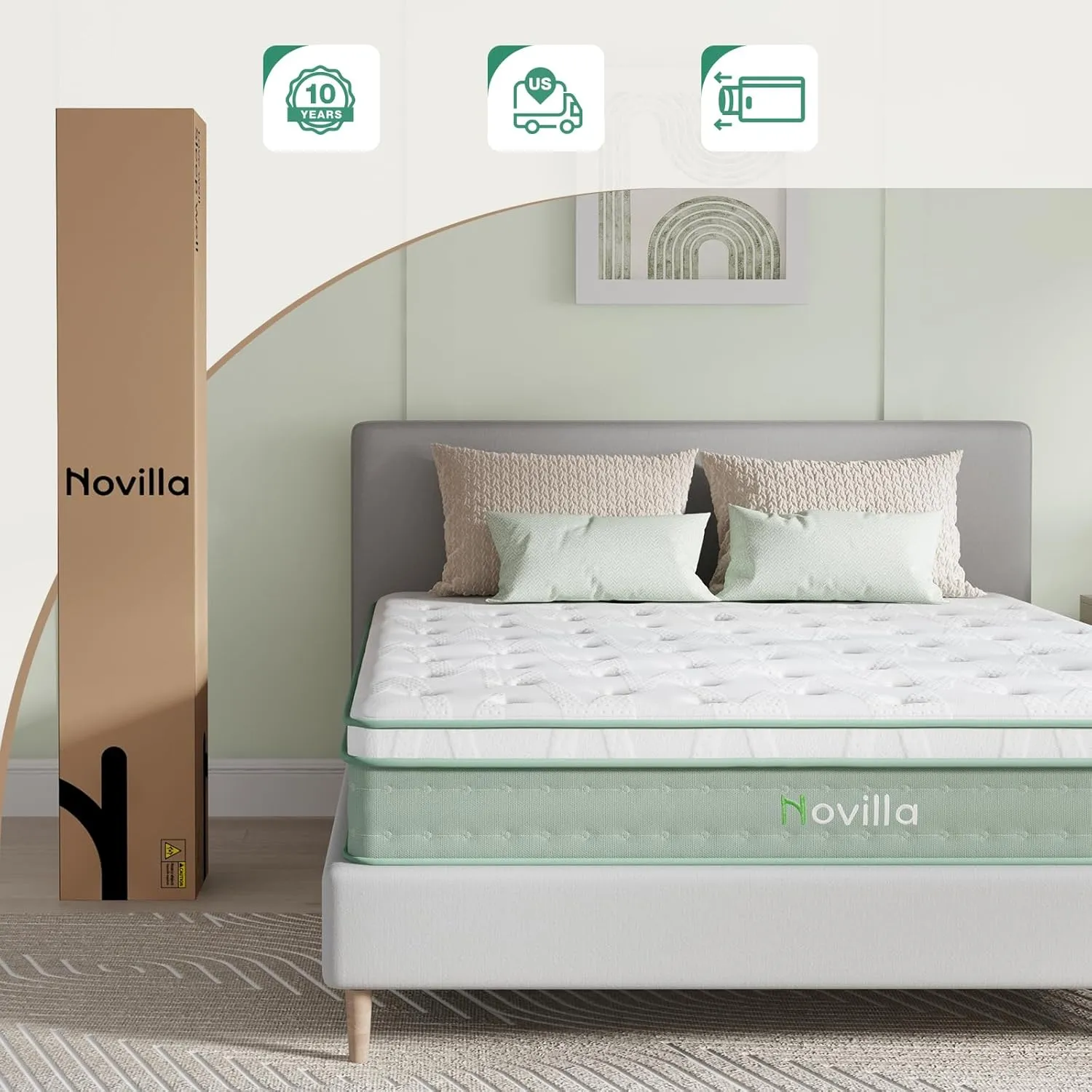 Novilla Twin Size Mattress, 12 Inch Hybrid Mattress with Knitted Cover, Gel Memory Foam with High High Resilience Foam for Pressure Relief, Medium Firm