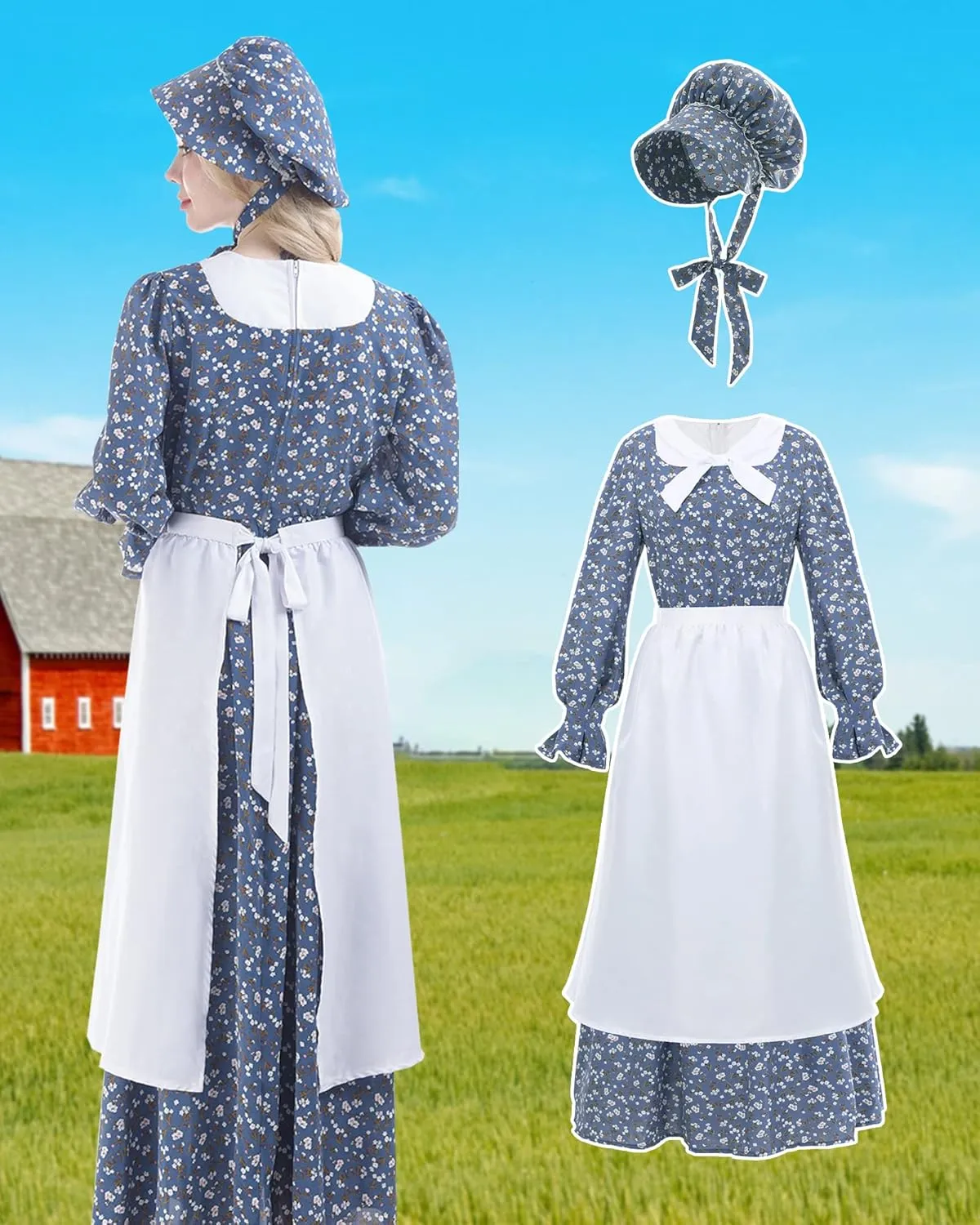 NSPSTT Prairie Dress Women Pioneer Dress Colonial Costume Women Amish Old Fashioned Floral Dresses