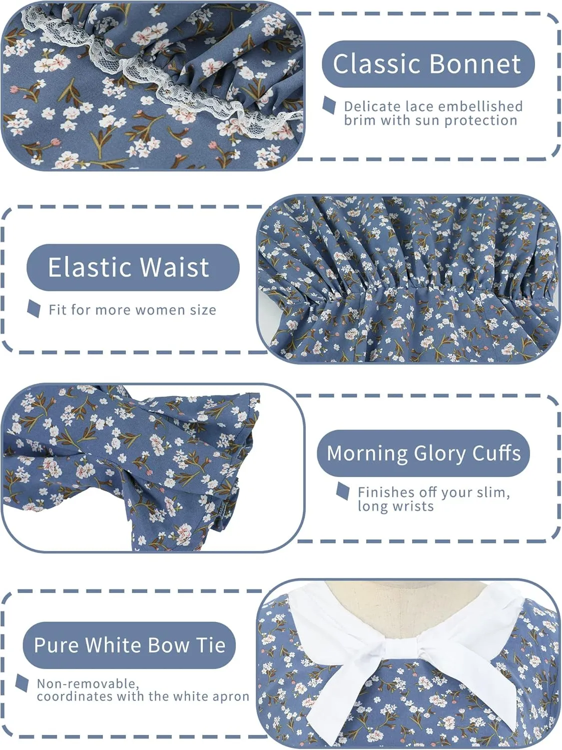 NSPSTT Prairie Dress Women Pioneer Dress Colonial Costume Women Amish Old Fashioned Floral Dresses