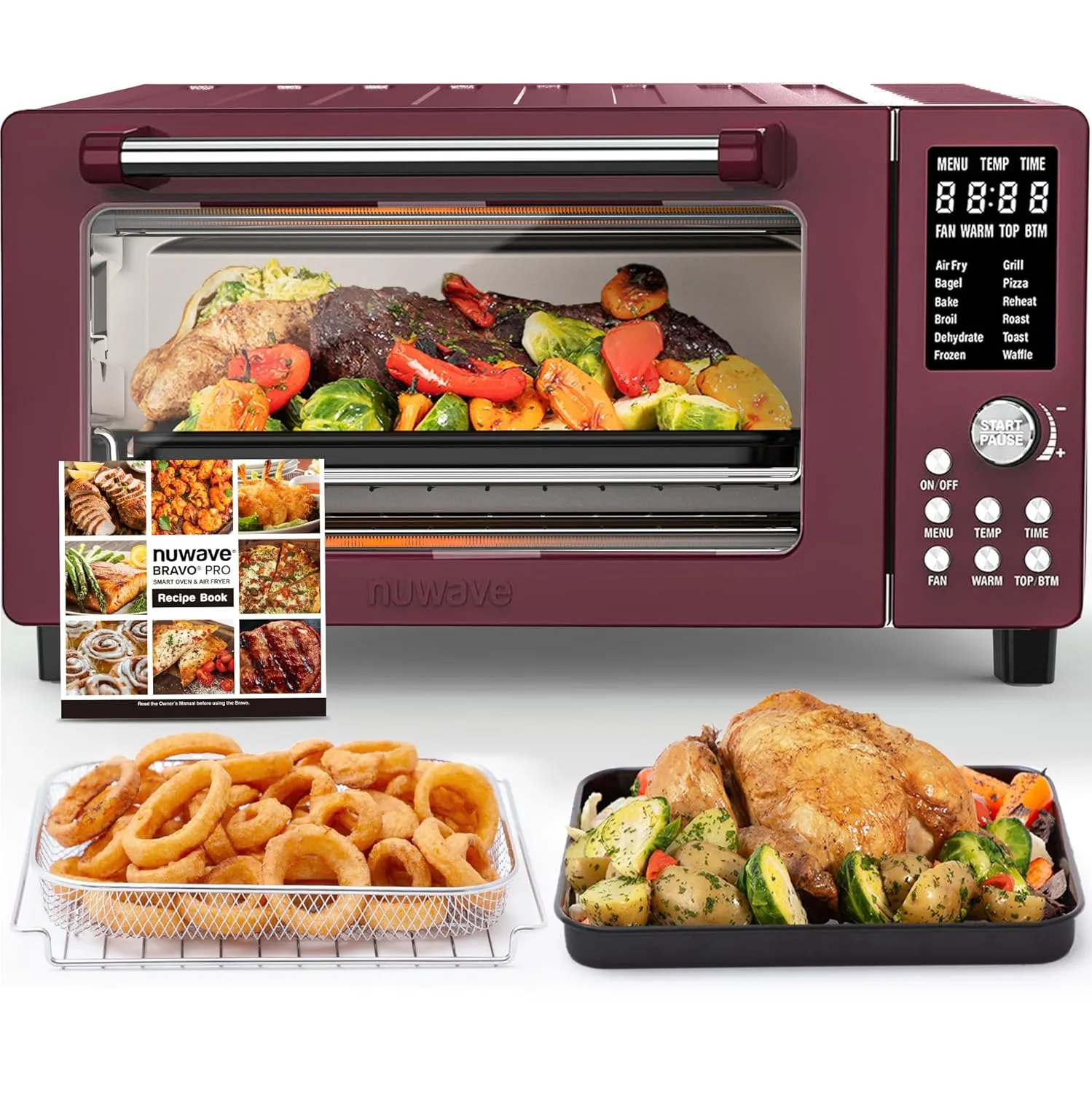 Nuwave Bravo Pro Smart Air Fryer Toaster Oven Combo, 12-in-1 Functions with Quicker & Even Crisp Technology, 1800W, 50-450°F, PFAS-Free, 21QT, Cinnamon