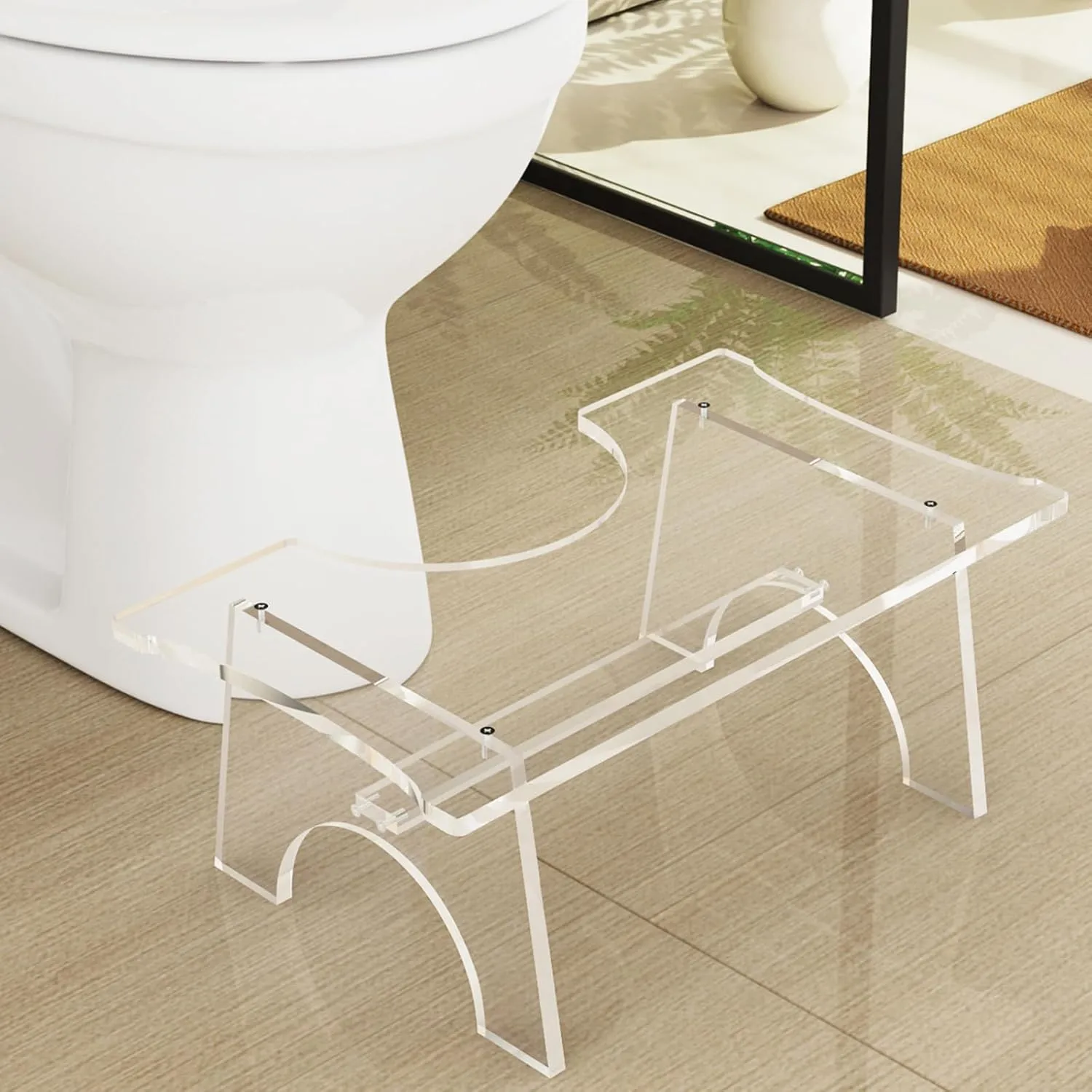 Nynelly Acrylic Toilet Stool Squat for Adults, 6.3 Inch Clear Bathroom Poop Potty Stool, Portable Toilet Step Foot Stool for Men Women, Non-Slip, Blends Well Into Any Bathroom