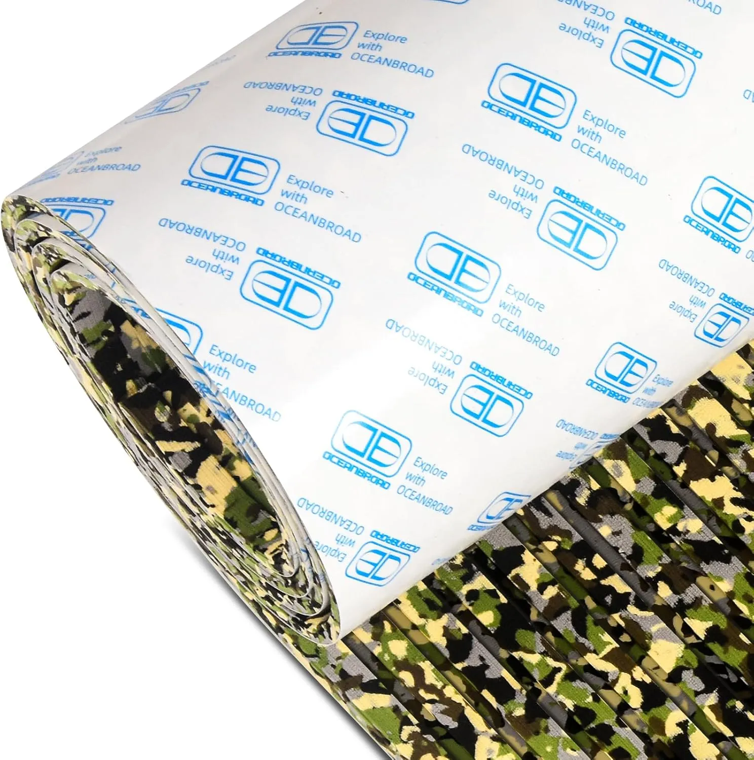 OCEANBROAD Camouflage Boat Flooring 96''x16''/23''/38''/47'' Strip Cut Grooves Self-Adhesive EVA Foam Sheet Non-Slip Traction Pad for Boats Decking Surfboard SUP Paddle Board Kayak