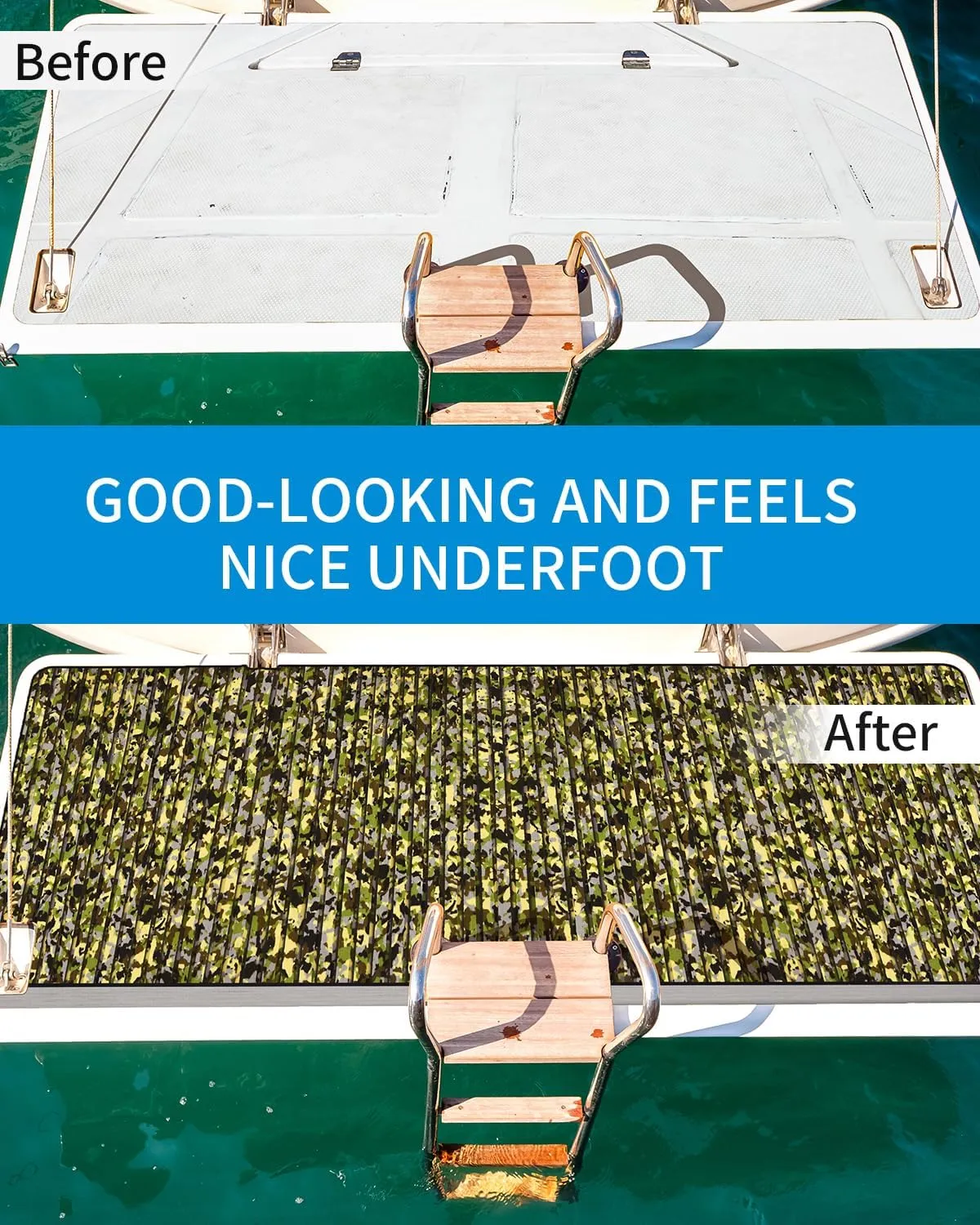 OCEANBROAD Camouflage Boat Flooring 96''x16''/23''/38''/47'' Strip Cut Grooves Self-Adhesive EVA Foam Sheet Non-Slip Traction Pad for Boats Decking Surfboard SUP Paddle Board Kayak