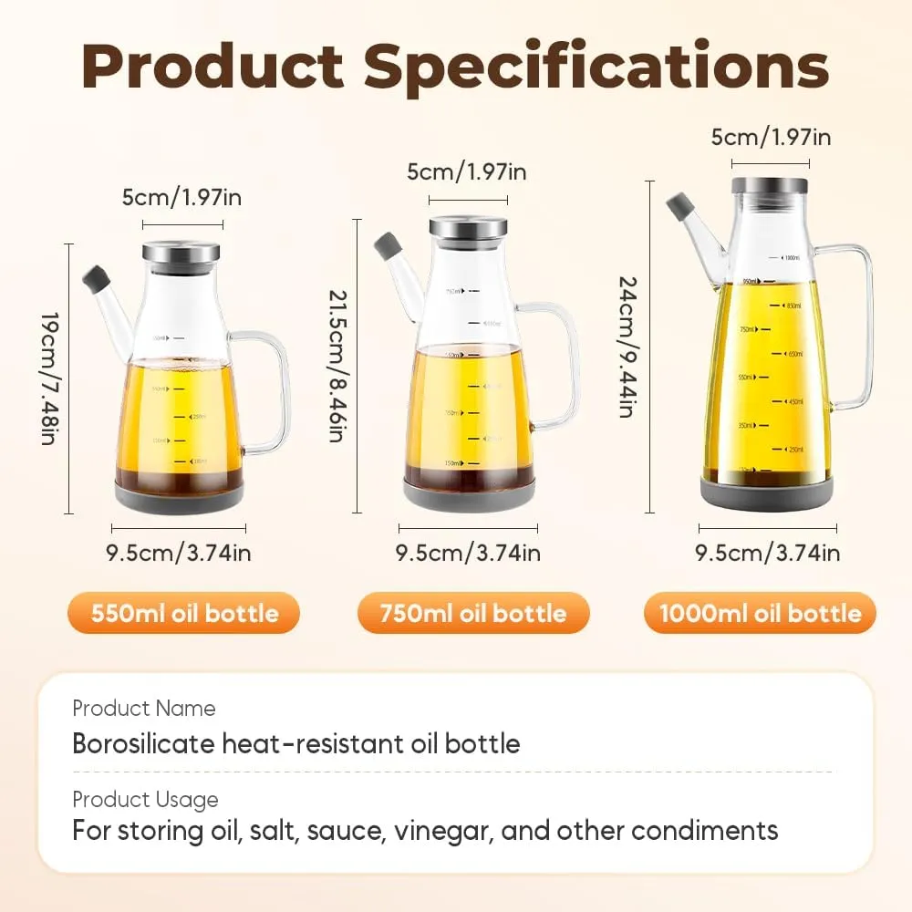 Oil Dispenser Bottle with Drip Free Spout, 2 in 1 Oil Dispenser and Sprayer for Kitchen, Olive Oil Dispenser Bottle Oil Dispensing Bottles for Cooking Glass Oil Spray Bottle (Clear 550ML)