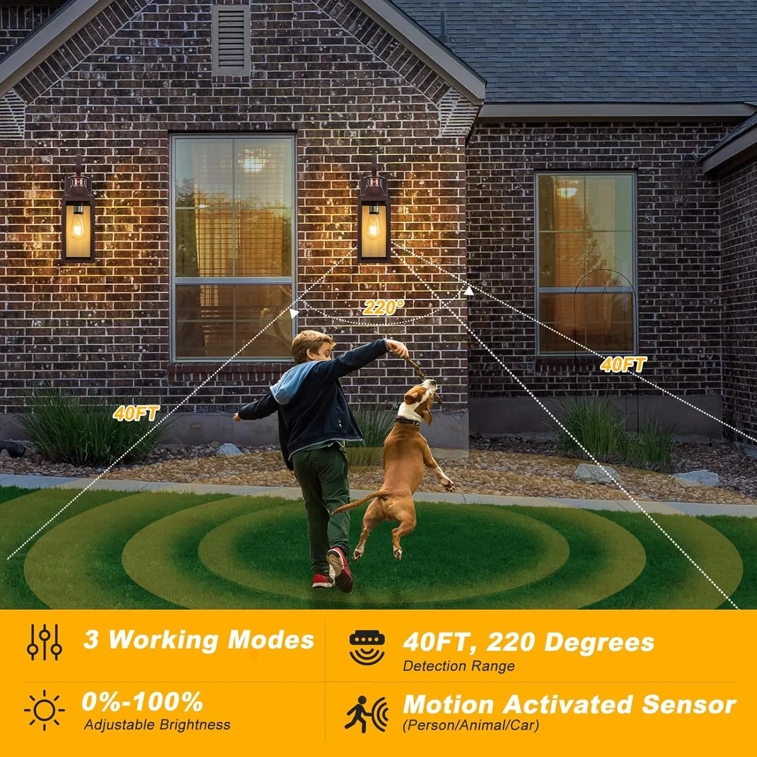 Oil Rubbed Bronze Motion Sensor Outdoor Light, 16" Dusk to Dawn Outdoor Lighting, Exterior Wall Sconce Waterproof, Large Brown Outside Lamp for House, Modern Wall Mount Porch Lantern 3 Modes, 1 Pack