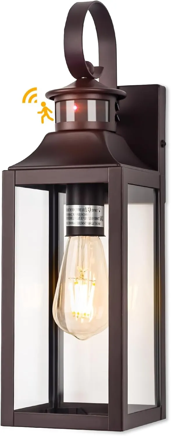 Oil Rubbed Bronze Motion Sensor Outdoor Light, 16" Dusk to Dawn Outdoor Lighting, Exterior Wall Sconce Waterproof, Large Brown Outside Lamp for House, Modern Wall Mount Porch Lantern 3 Modes, 1 Pack