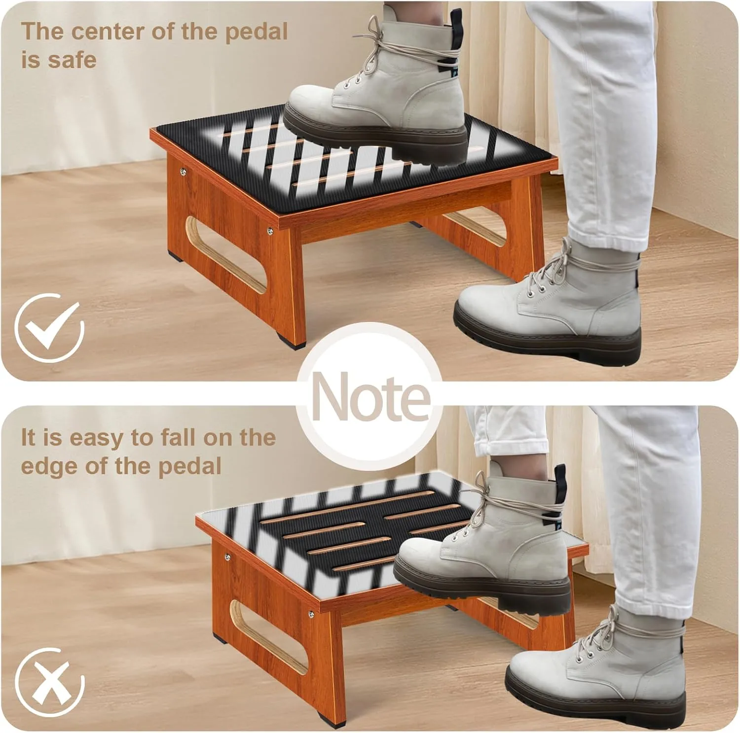 One Step Stool for Adults Seniors with Non-Slip Rubber Stepping Surface, Portable Single Wooden Riser, 450 LBS Capacity for Bedroom Kitchen Bathroom, or Bedside, Senior Support (Brown)