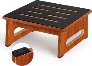 One Step Stool for Adults Seniors with Non-Slip Rubber Stepping Surface, Portable Single Wooden Riser, 450 LBS Capacity for Bedroom Kitchen Bathroom, or Bedside, Senior Support (Brown)