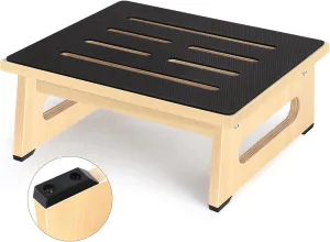 One Step Stool for Adults Seniors with Non-Slip Rubber Stepping Surface, Portable Single Wooden Riser, 450 LBS Capacity for Bedroom Kitchen Bathroom, or Bedside, Senior Support (Light Wood Color)