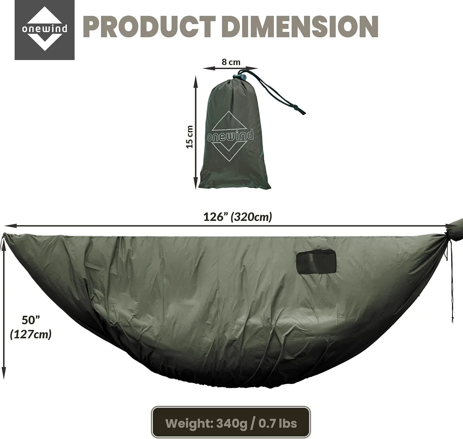 Onewind Premium Hammock Wind Sock, Hammock end Wind Block, Lightweight and Wind-Resistant Underquilt Protector for Winter and Cold Weather Protection, Backpacking, OD Green