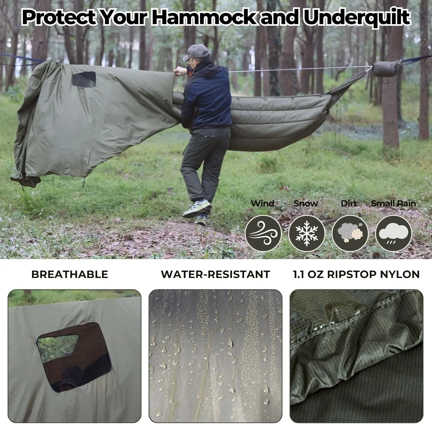 Onewind Premium Hammock Wind Sock, Hammock end Wind Block, Lightweight and Wind-Resistant Underquilt Protector for Winter and Cold Weather Protection, Backpacking, OD Green