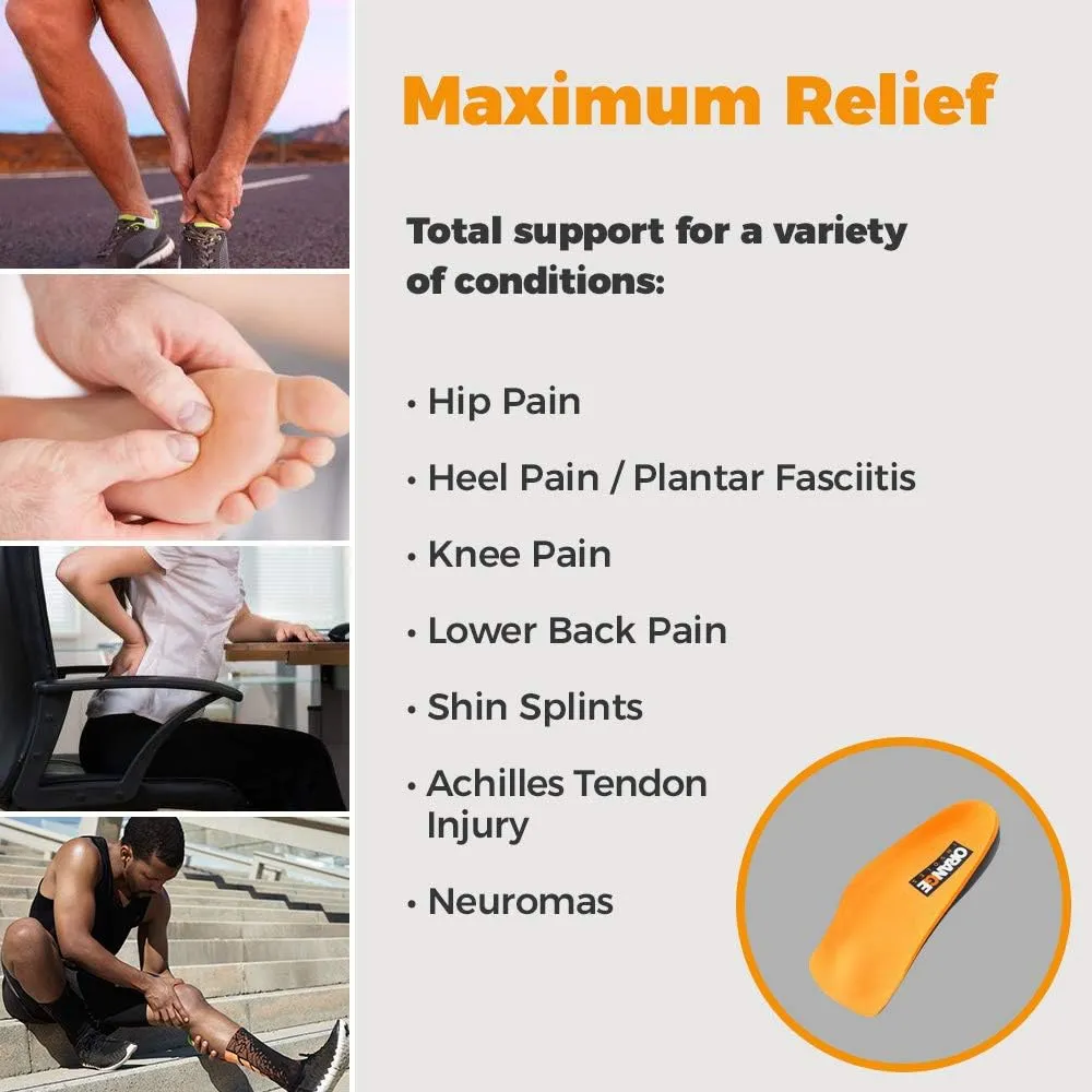 Orange Insoles E 3/4 Fits MEN'S shoe 10.5-11.5, WOMEN'S 12-13 Uses a heel cup, contoured medial arch,and metatarsal pad to help with better alignment and weight distribution, Versatility in your shoes