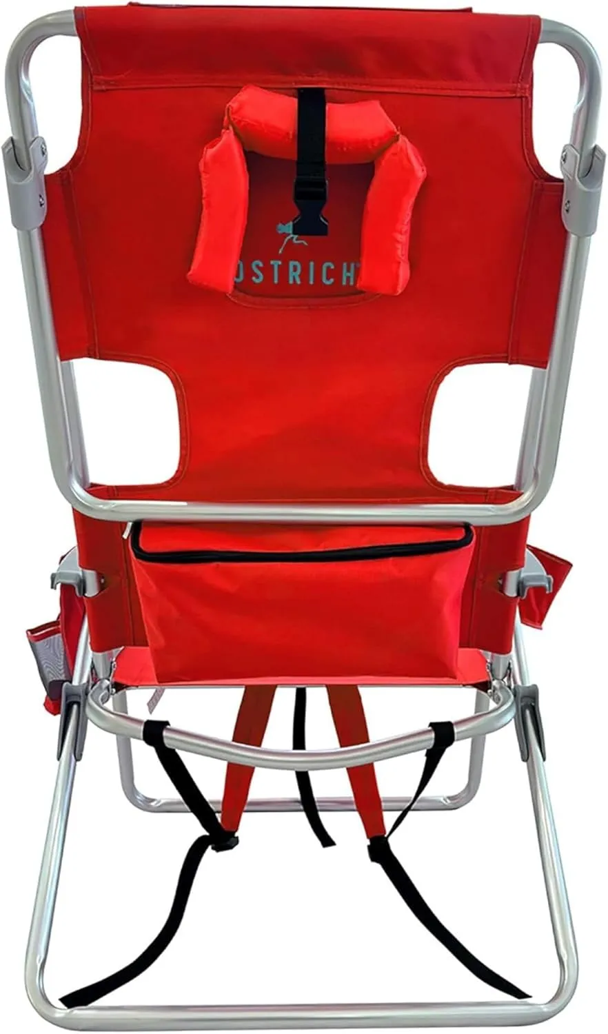 Ostrich Backpack 3N1 Chair - with Cooler Bag, Portable, Reclining Lounger for Tanning - Face Hole for Reading on Stomach, Aluminum (Red)